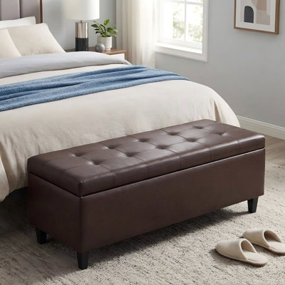 50.5" W Tufted Faux Leather Upholstered Storage Bench