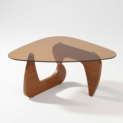 Modern Glass Top Wood Base Coffee Table