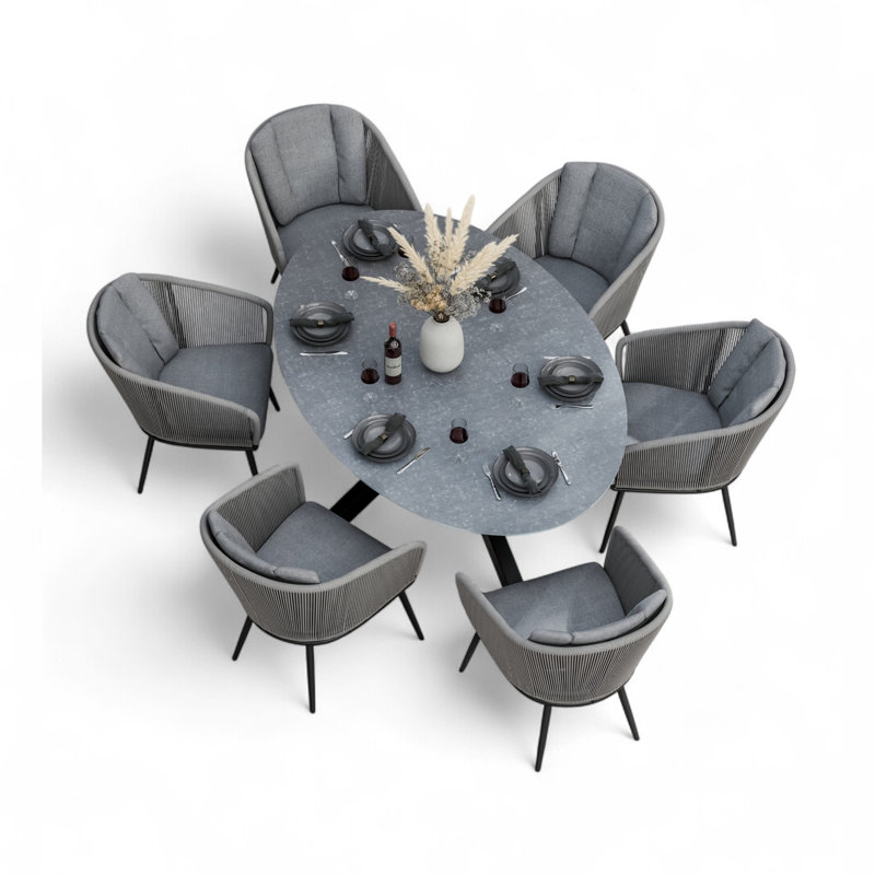 Aspen 6 seater 200cm ellipse dining set with rope chairs 