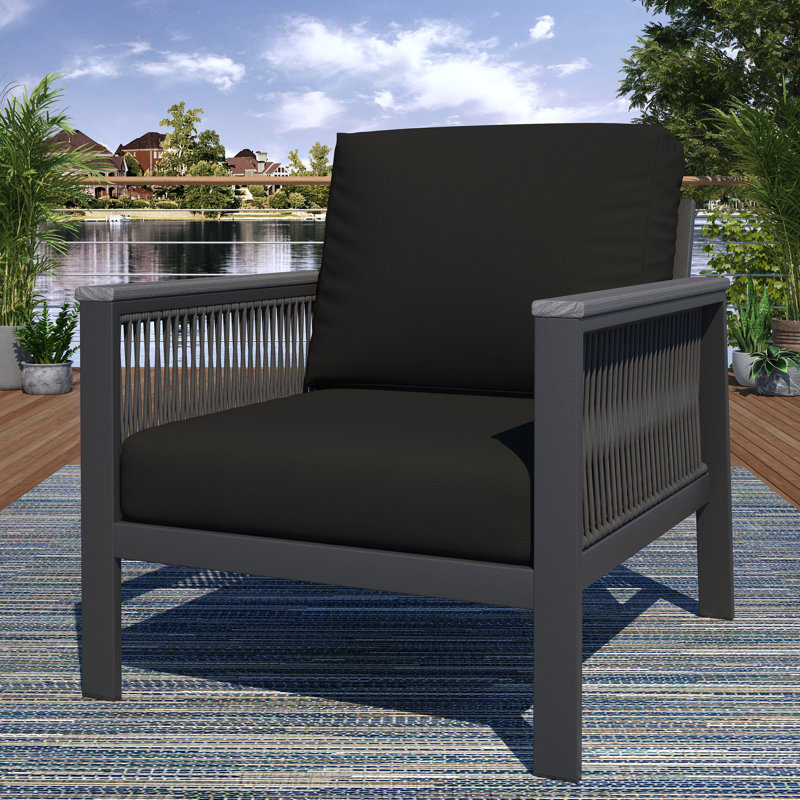 Chaise longue d'extérieur en métal avec coussins Sunbrella® Townsend, Toile Sunbrella® noir