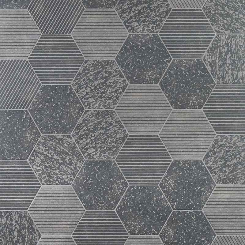 Sanskrit 9" x 10" Porcelain Patterned Subway Wall & Floor Tile, Black