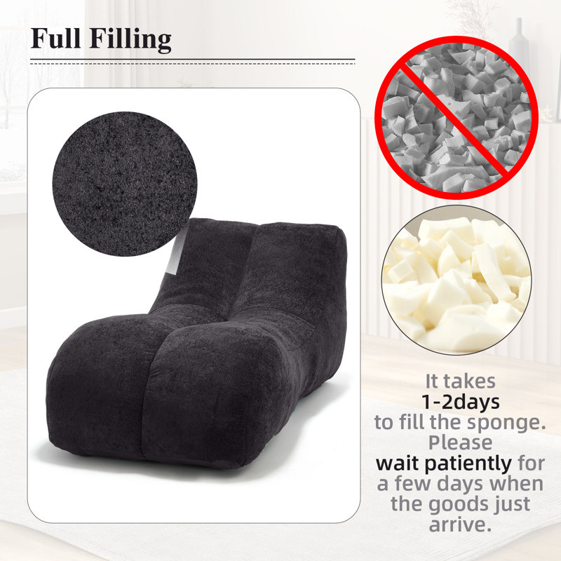 Couch And Lounger Bean Bag Sofa Chair With Premium Sponge For Bedroom,Living Room And Balcony, Black Fabric;Cotton Blend