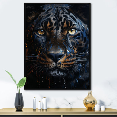 «Teal Yellow Midnight Panther Inky I», reproduction d'art sur toile