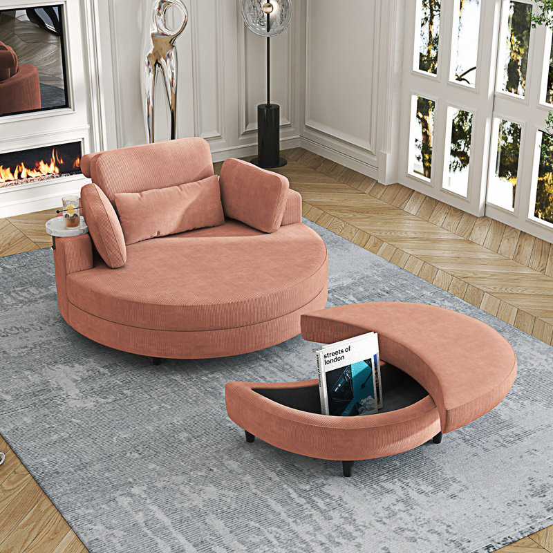 Petit canapé avec deux coussins décoratifs, un coussin de taille et un plateau supplémentaire, Orange