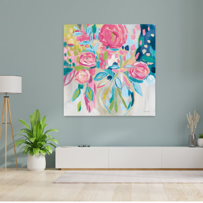 Contemporary Summer Pink Floral With Blue Bouquets Art