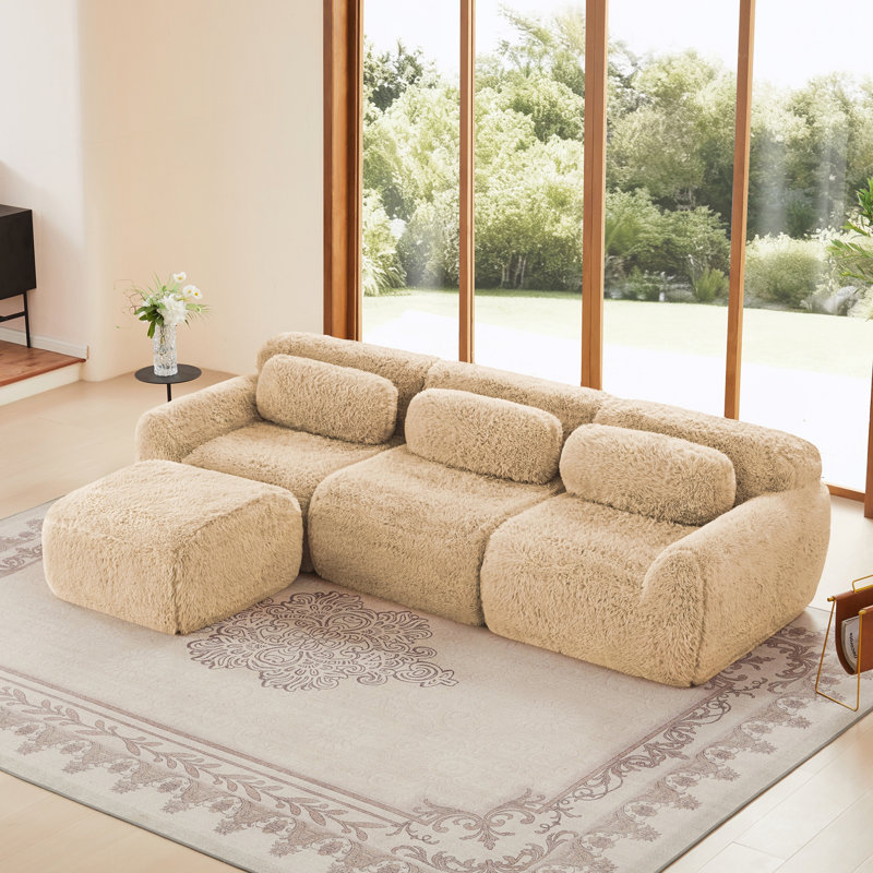 Canapé désossé, repose-pieds mobile pour le salon, H 28,7 po x l 114,7 po x P 70,4 po, Kaki pâle