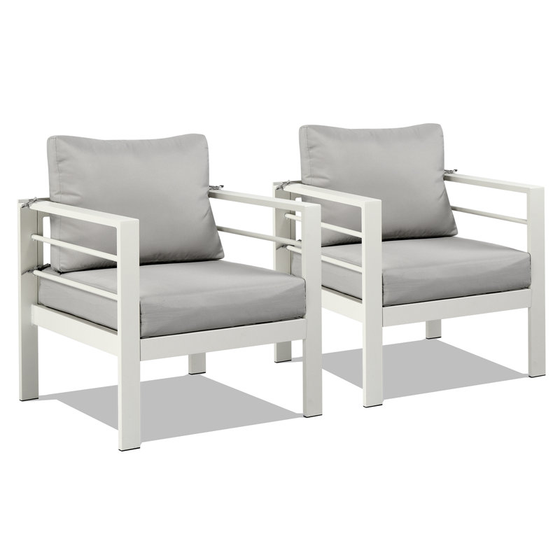 Ensemble de chaises d'extérieur avec coussins 2 pièces, Structure blanche / coussin gris clair