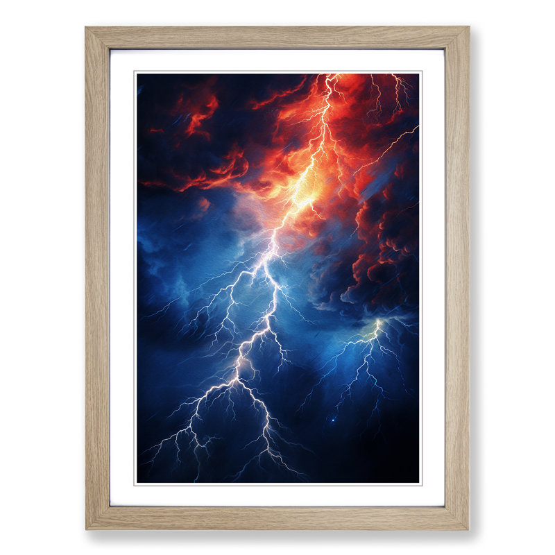 Lightning Abstract - Framed Print, 64cm H x 46cm W x 2cm D, Oak