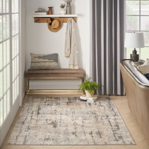 Addie Abstract Machine Made Power Loom Polyester/Polypropylene Area Rug in Beige/Gray