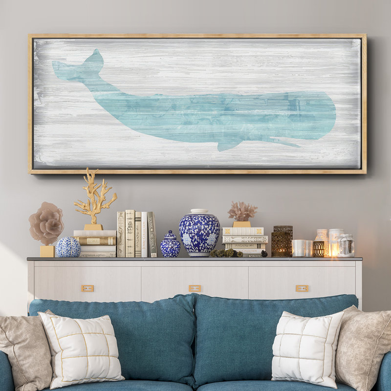 Baleine IV - toile encadrée, H 20 po x l 50 po x P 1,5 po, Naturel