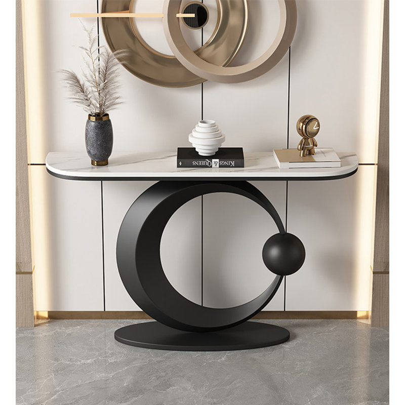 Table de salle à manger Glam, H 31,5 po x l 39,4 po x P 11,8 po, Blanc/Noir, Noir