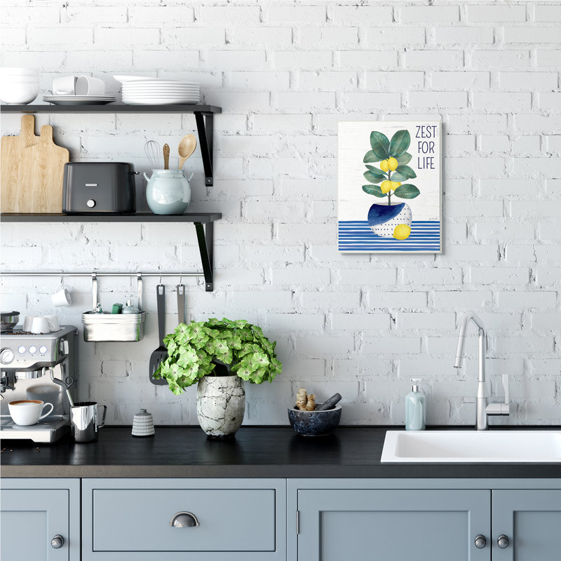 Zest for Life Lemon Plant Blue Stripes par Jennifer Pugh - impression, H 15 po x l 10 po, Plaque murale