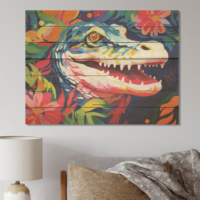 Popart alligator I - crocodile sur bois
