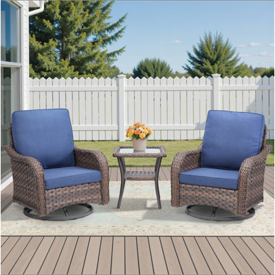 Ensemble de meubles d'extérieur 3 pièces, chaise berçante pivotante pour l'extérieur, ensemble bistro de patio en osier avec tablette latérale pour terrasse