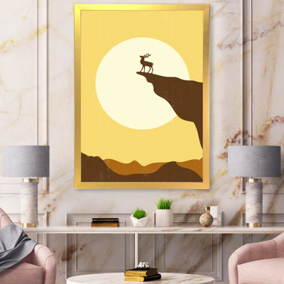 " Minimalistic Deer At Sunset On Mountain Top Sunset "