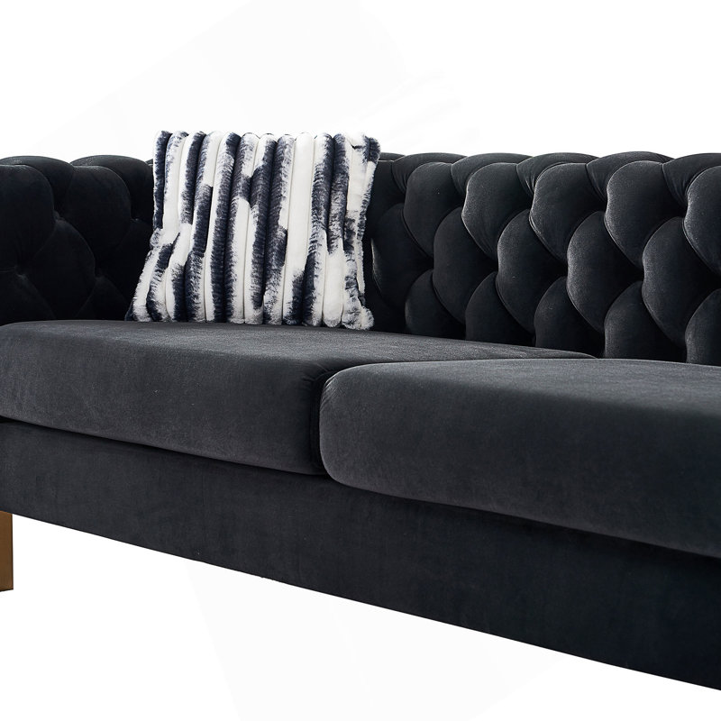 Canapé à accoudoirs carrés 84,25 po Jamayiah, Velours noir