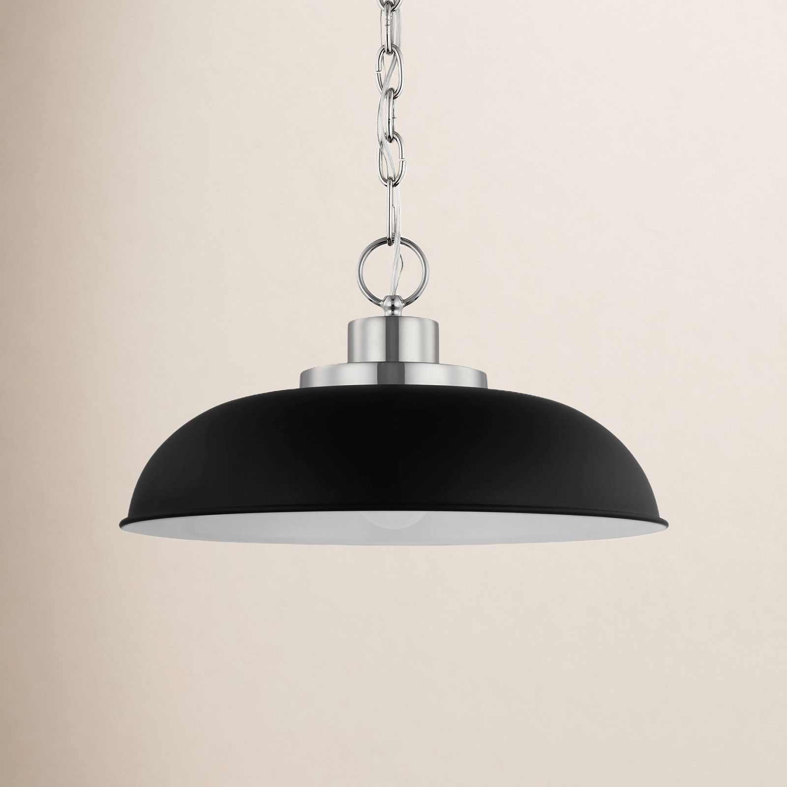 Eddy Dimmable Dome Single Light Pendant, 8" H x 15" W x 15" D, Matte Black/Polished Nickel