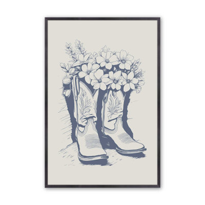 Navy Cowboy Boots in Bloom Print
