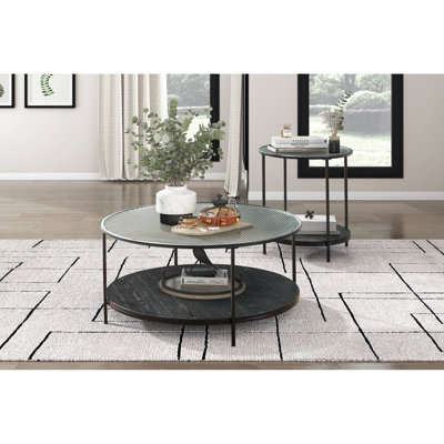Table Modern Home: 2 pièces avec plateau en verre noir et base en métal pour la collection Living: Occasional
