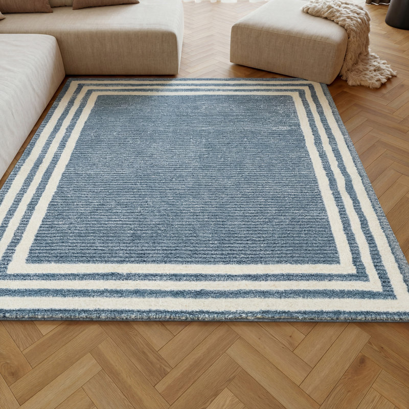  Tapis ivoire à poils longs bleu pacifique 7 pi 10 po x 9 pi 10 po Pacific, Bleu / Ivoire, Rectangle 7'10" x 9'10"
