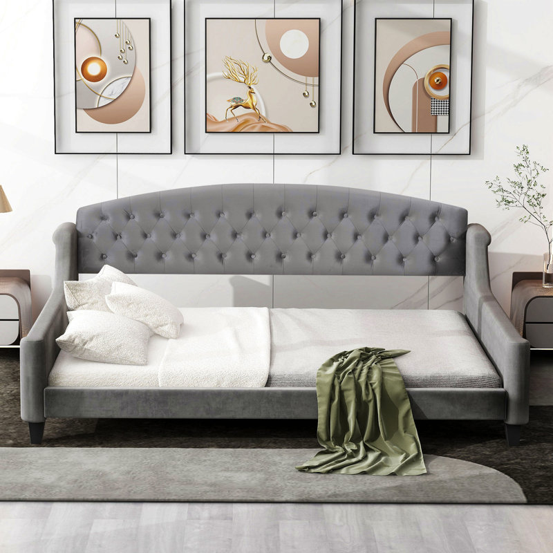 Lit de jour capitonné Modern Luxury, Gris, Lit double