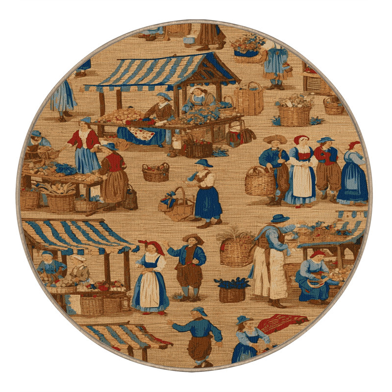 Tapis brun français lavable à la machine, Rond 3 pi