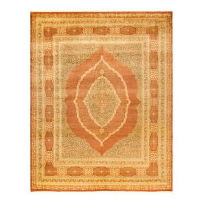 Tapis brun noué à la main de conception unique et unique 8 pi 1 po x 10 pi 2 po Oakhur