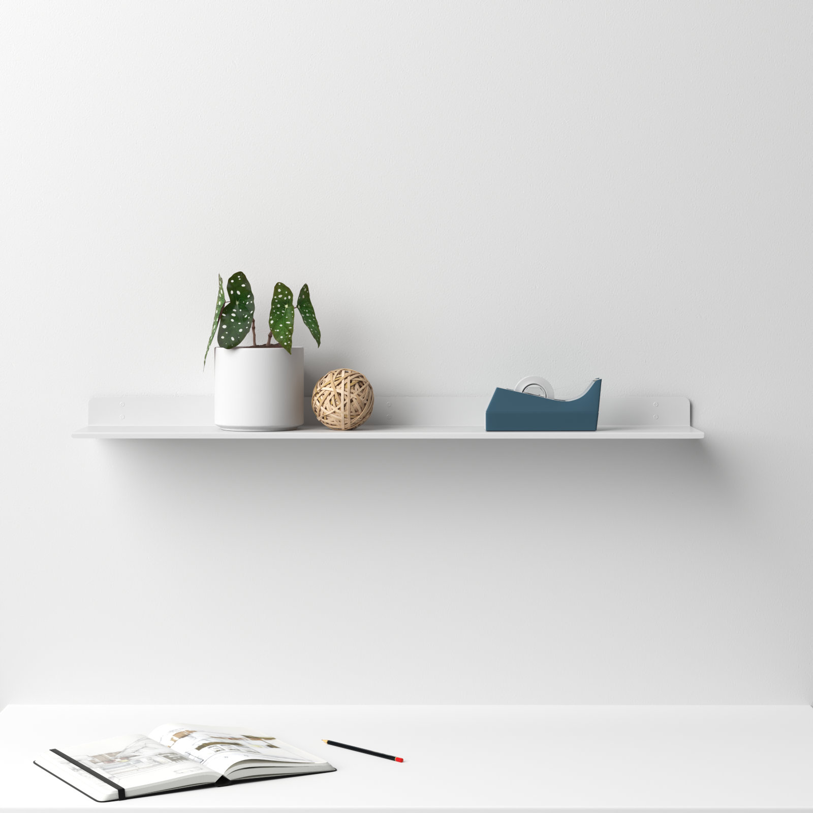 Maja Metal Wall Mounted Floating Display Shelf, White, 2" H x 36" W x 6" D