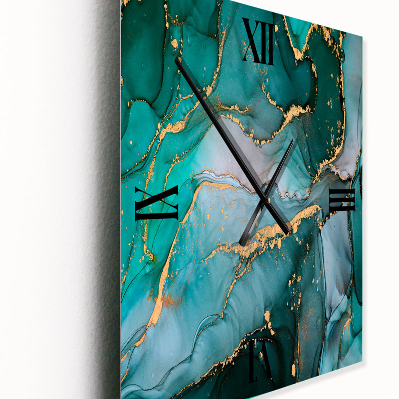 Horloge murale abstraite Turquoise et gris, Petit