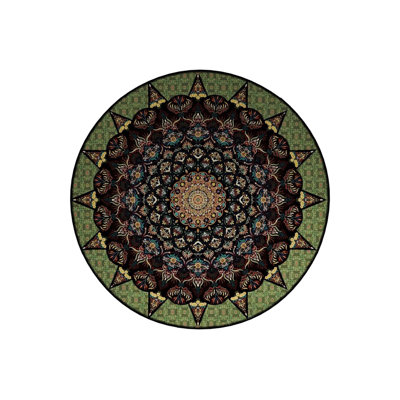 Multicolored Antique Woven Base Modern Decorative Carpet With Green Details