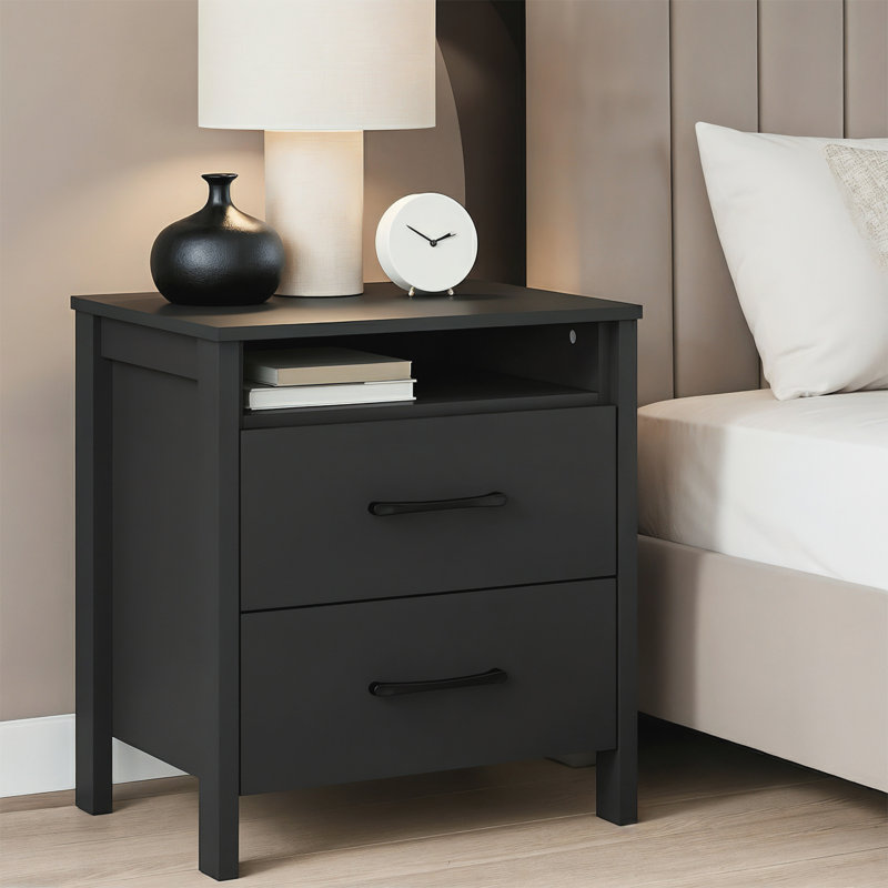  Allysyn 22.7" 2 Drawer Nightstand, Black, Individual