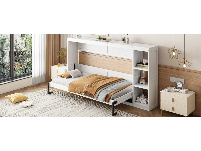 Lit escamotable avec rangement Murphy, Lit simple, Blanc