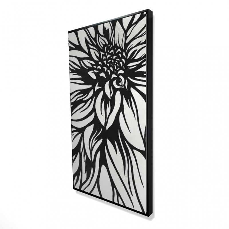 «Dahlia Flower Outline Style», toile encadrée monochrome