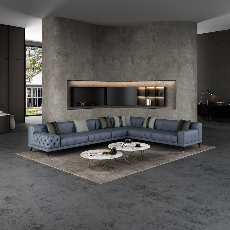 Modular Sectional, Gray Genuine Leather