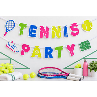 Tennis Birthday Banner, Colorful Racket Ball Court Cardstock Garland