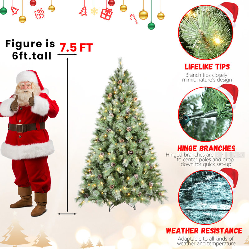 Arbre de Noël réaliste de 5 pi avec 200 lumières à DEL blanc chaud invitant, 694 branches, 51 branches de pin, structure de base, pré-installé et aiguille dure