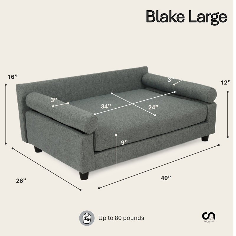 Canapé-lit orthopédique pour chien , Grand l 40 po x P 26 po x H 16 po, Gris clair