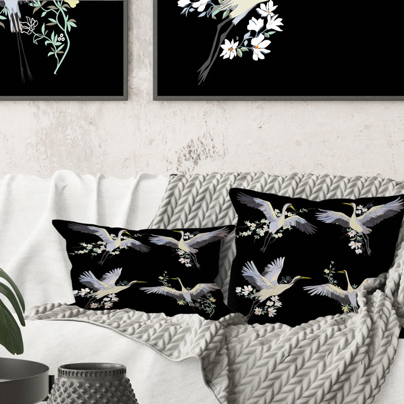 Coussin White Crane Birds On - imprimé moderne