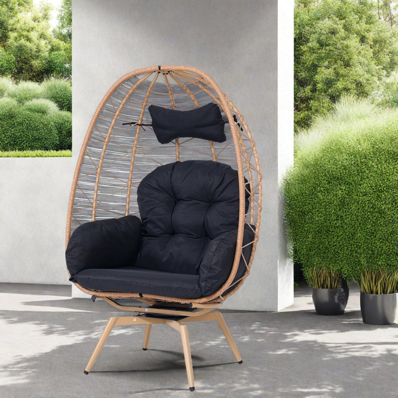 Chaises longues pivotantes de patio, chaise d'œuf en acier de rotin de Pe pour la maison