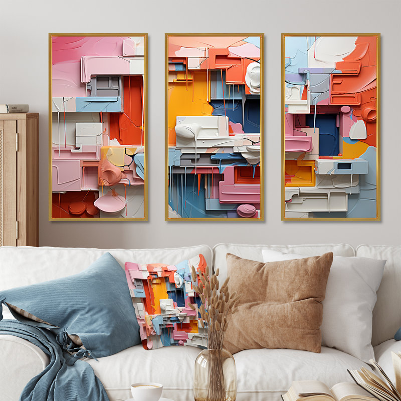 Minimalisme à l'école de la simplicité - ensemble d'art abstrait mural, Cadre flottant doré, H 40 po x l 60 po x P 1 po