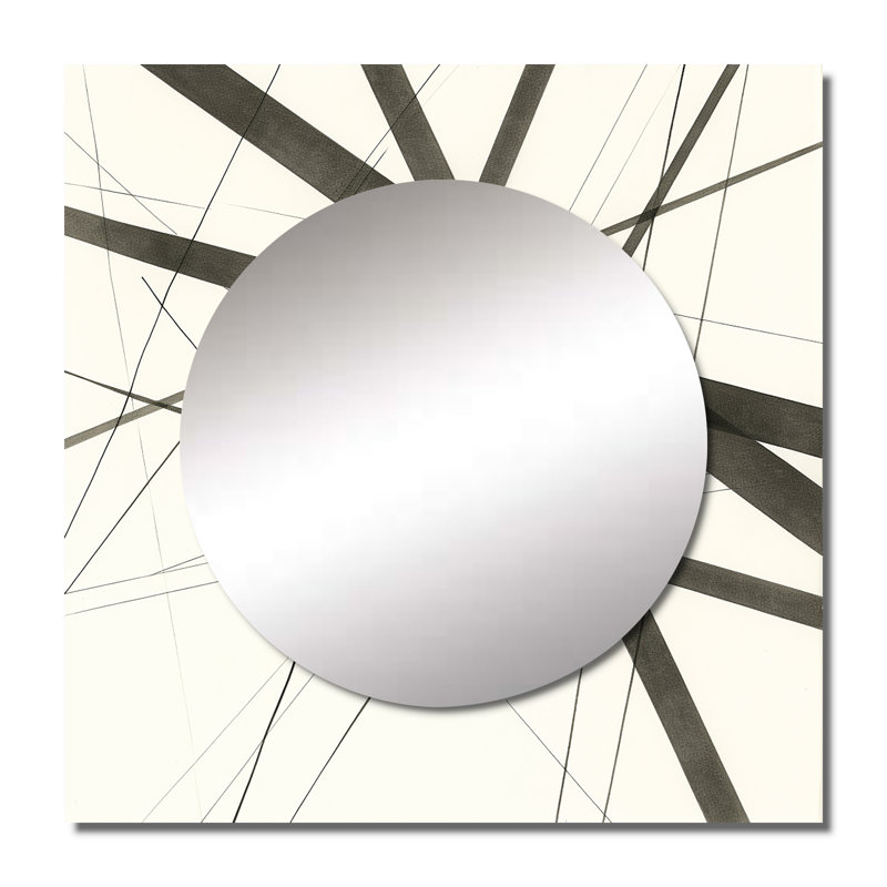 Carragh - Grand miroir mural carré noir et blanc à formes abstraites minimalistes VII pour chambre à coucher, 23 po x 23 po