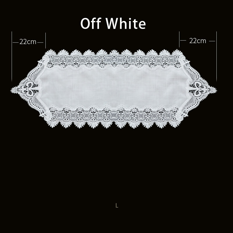 Chemin de table en mélange de lin et dentelle brodée, Blanc cassé, L 47 po x l 16 po