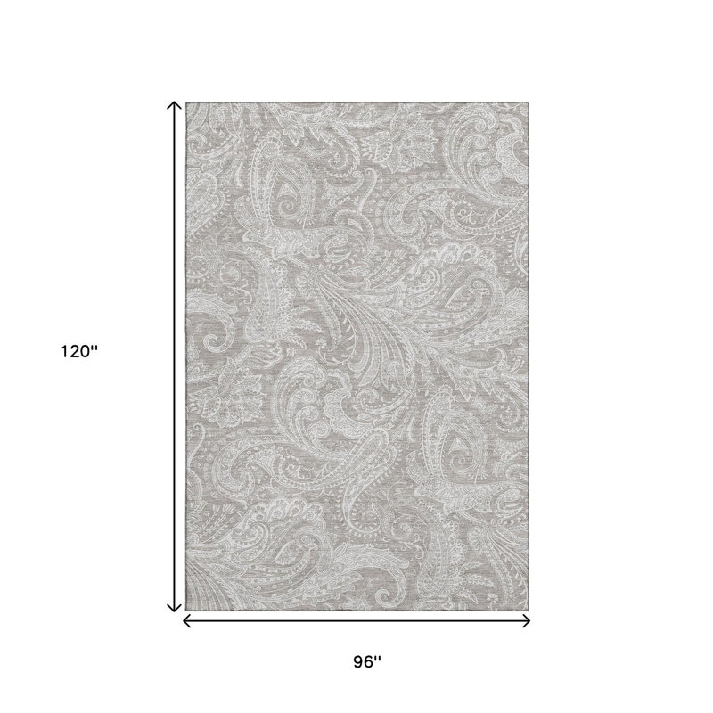 Tapis lavable en cachemire taupe et ivoire 8 pi x 10 pi avec protection UV