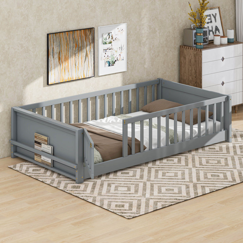 Twin Size Bed Frame With Convertible Door, Grey