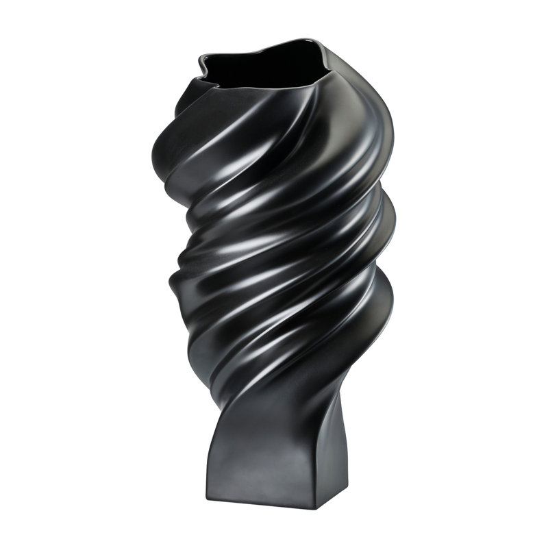 Squall Porcelain China Table Vase, Black Matte, 13.75" H x 7.75" W x 7.25" D