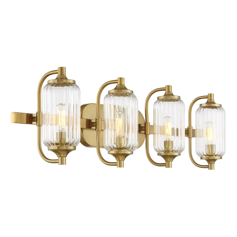 Éclairage pour meuble-lavabo de salle de bain 4 lumières Nunley en laiton, Laiton, 4 lumières, H 9 po x l 32 po x P 3,5 po