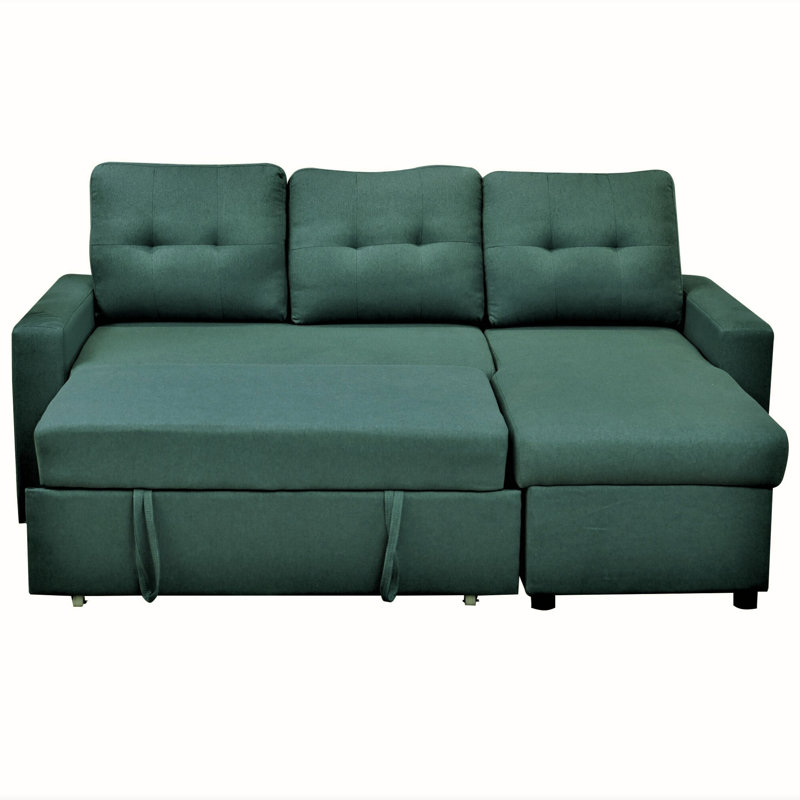 Convertible L-Shaped Sectional Sleeper Sofa Bed, Teal Polyester