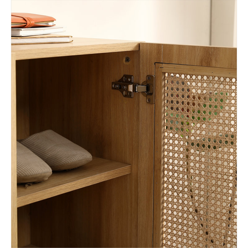 Natural Rattan Storage Cabinet Double-Door Shoe Cabinet With Large Storage Space And Durable Structure