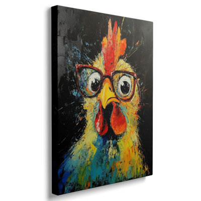 Drôle de poulet avec lunettes Graffiti, art mural encadré coq coloré coq, décoration murale, impressions d'animaux, affiche, peinture fraîche pour le salon, salle de bain, chambre à coucher, œuvre d'art (12 po x 16 po)