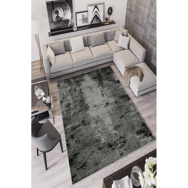 Stylish Anthracite Area Carpet (23.6 x 39.4 inches), 100% Polyester, 650 g/m² | 4 mm Pile Height, Digital Printing | Antibacterial, Eco-Friendly, Non-Slip PVC Dot Underside | Machine Washable for Easy Care